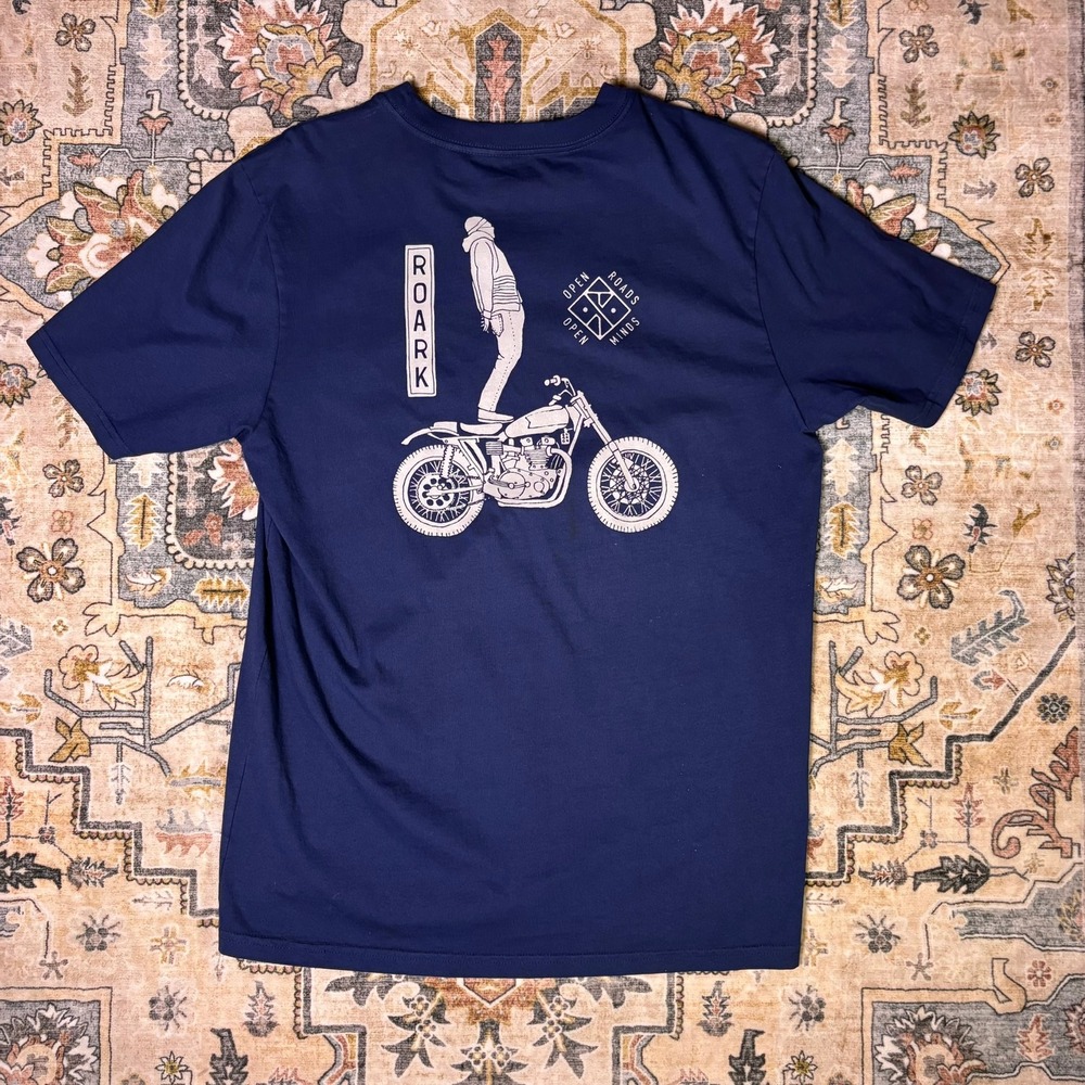 Roark Revival Mens Large Navy Blue Open Roads Motorcycle Graphic T-Shirt Gorp